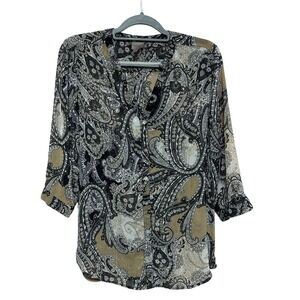 Chico's Easywear Paisley Print Sheer Blouse Top Size 1 Black Beige‎ Women